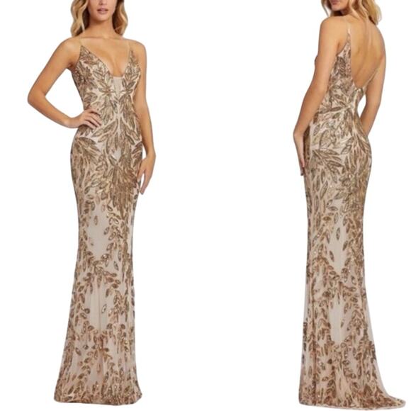 Mac Duggal 5107 Embellished Leaf Nude Gold Gown, Size 4, New with Tag $498 - Picture 1 of 11